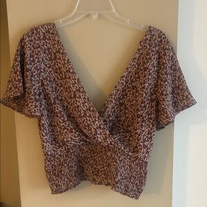 Paper Crane Mauve Leopard Print Wrap Blouse
